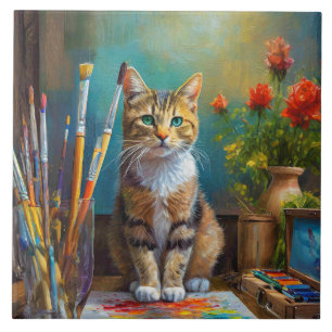 The Artistic Cat Ceramic Tile