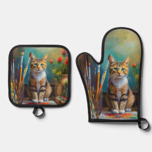The Artistic Cat Oven Mitt & Pot Holder Set