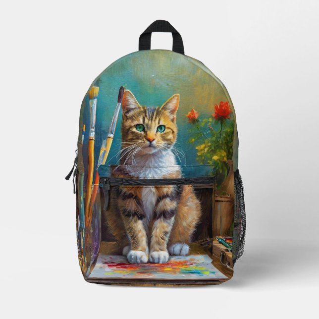The Artistic Cat Printed Backpack (Front)