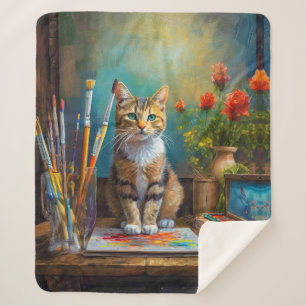 The Artistic Cat Sherpa Blanket