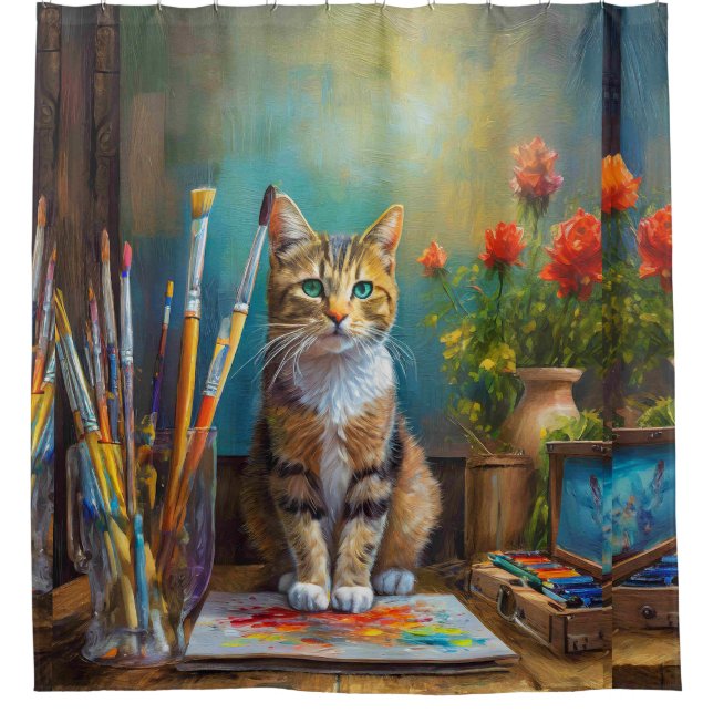 The Artistic Cat Shower Curtain (Front)
