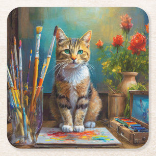 The Artistic Cat Square Paper Coaster