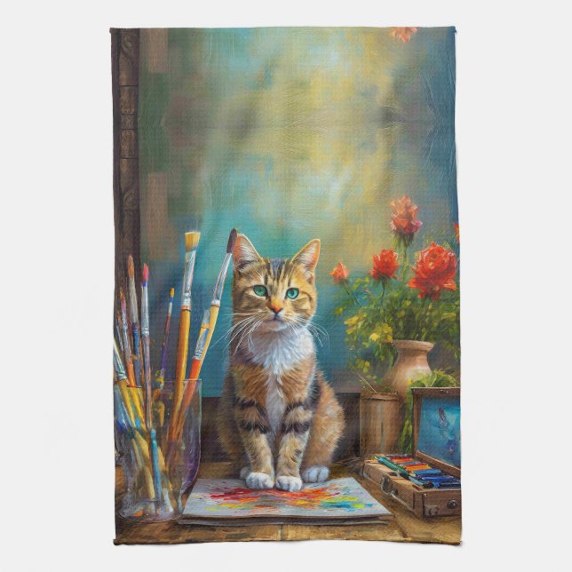 The Artistic Cat Tea Towel (Vertical)