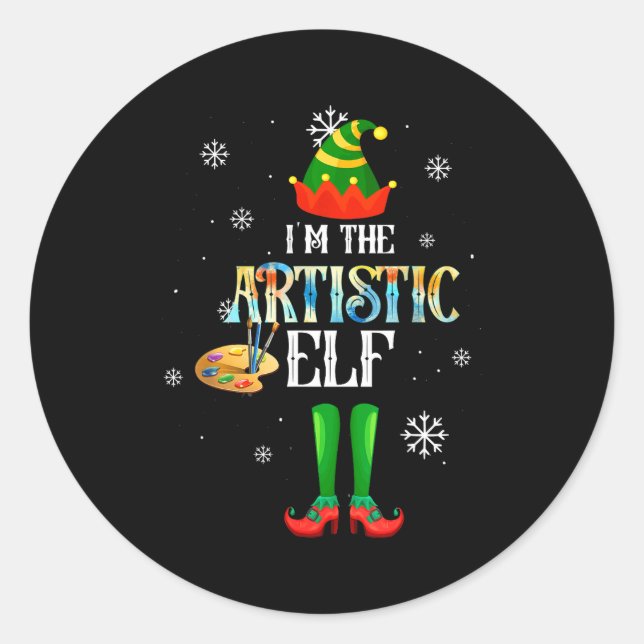 The Artistic Elf Squad Elf Family Christmas Pajama Classic Round Sticker (Front)