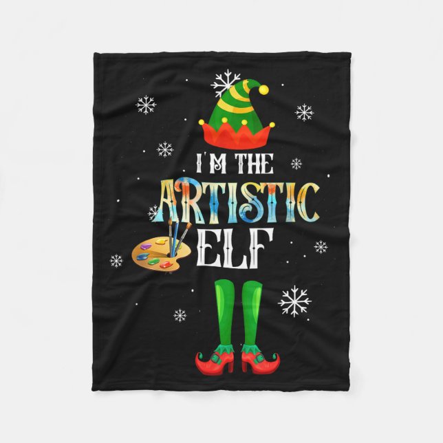 The Artistic Elf Squad Elf Family Christmas Pajama Fleece Blanket (Front)
