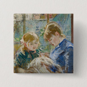 The Artist's Daughter, Julie, with her Nanny 15 Cm Square Badge