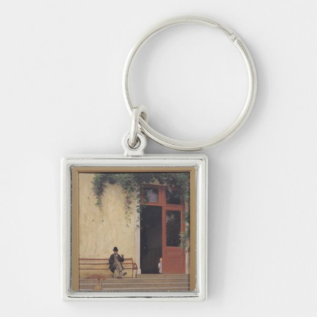 The Artist's Father and Son on the Doorstep Key Ring (Front)