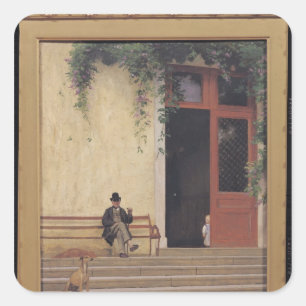 The Artist's Father and Son on the Doorstep Square Sticker