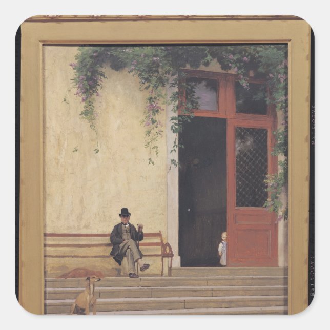 The Artist's Father and Son on the Doorstep Square Sticker (Front)