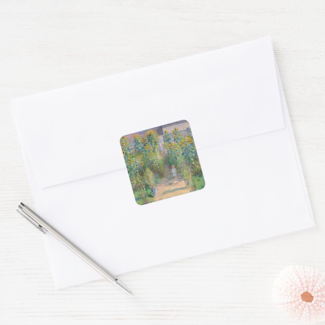 The Artist's Garden at Vétheuil by Claude Monet Square Sticker (Envelope)