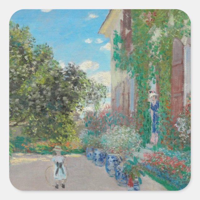 The Artist's House at Argenteuil- Claude Monet art Square Sticker (Front)