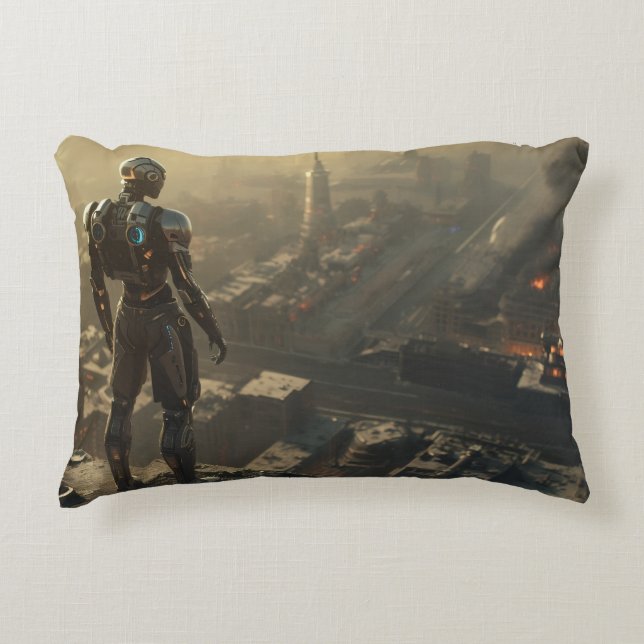 The Ascendant Guardian: Futuristic Cyberpunk  Decorative Cushion (Front)
