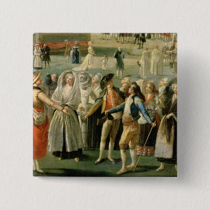 The Ascent of a Hot-Air Balloon in Madrid, detail 15 Cm Square Badge