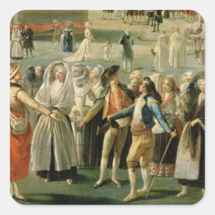 The Ascent of a Hot-Air Balloon in Madrid, detail Square Sticker