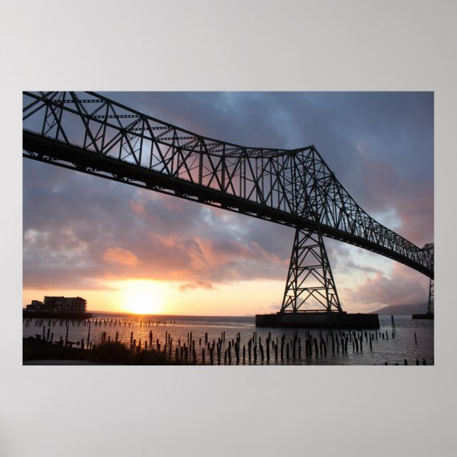 The Astoria-Megler Bridge At Sunset Poster (Front)