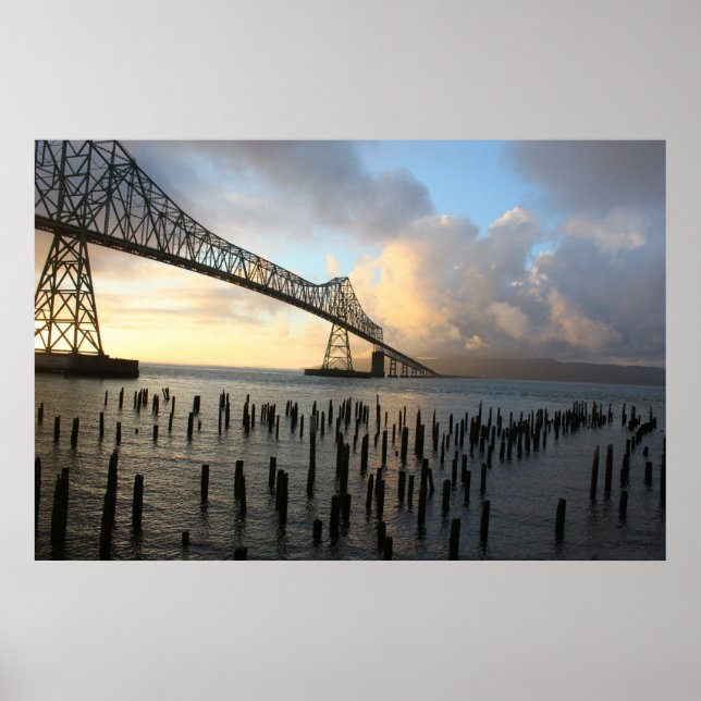 The Astoria-Megler Bridge At Sunset Poster (Front)