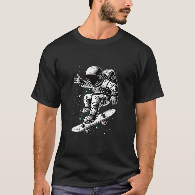 The Astronaut's Cosmic Skateboard Adventure T-Shirt (Front)