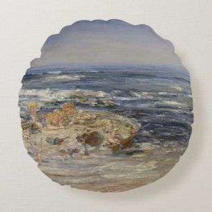 The Atlantic Surf, 1899 (oil on canvas) Round Cushion
