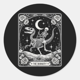 The Audacity Skeleton Riding Dinosaur Tarot Card Classic Round Sticker