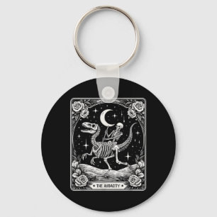 The Audacity Skeleton Riding Dinosaur Tarot Card Key Ring