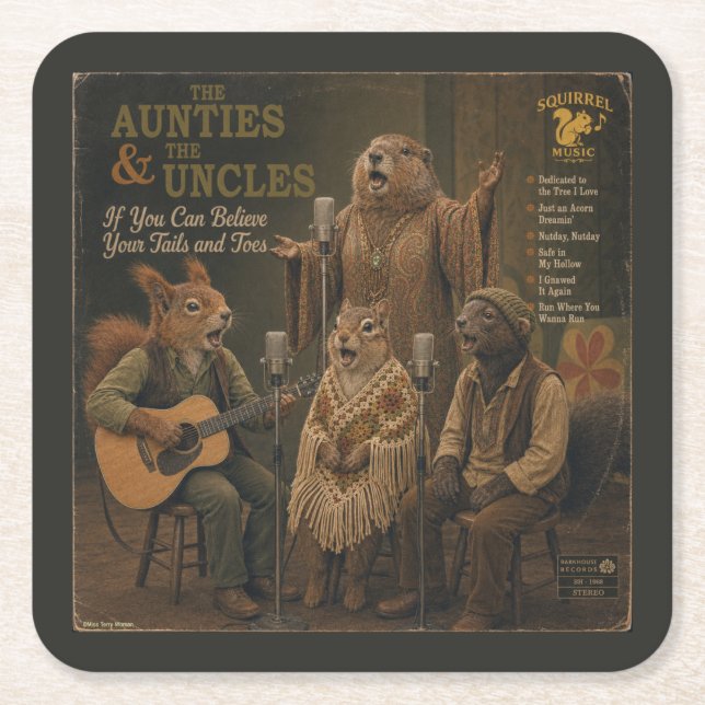 The Aunties & the Uncles: a Parody Square Paper Coaster (Front)