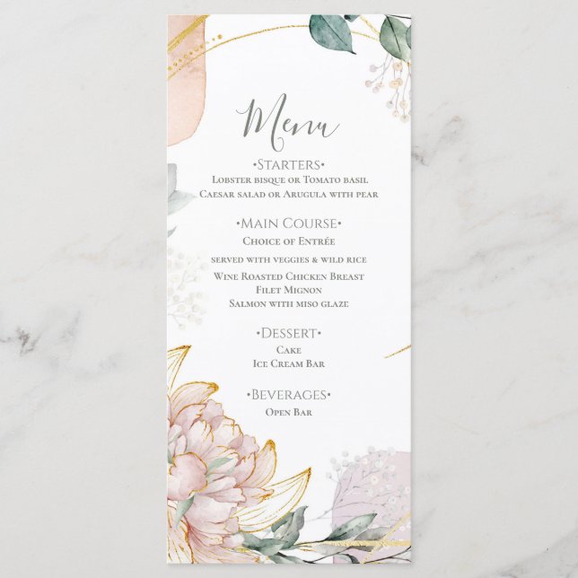 The Aureate Frame Floral Greenery Wedding  Menu (Front)