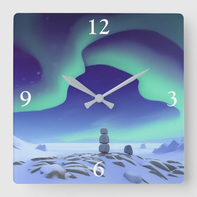 The Aurora Borealis:  Dancing Lights Of The North Square Wall Clock (Front)