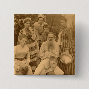 The author Leo Tolstoy with his family 15 Cm Square Badge