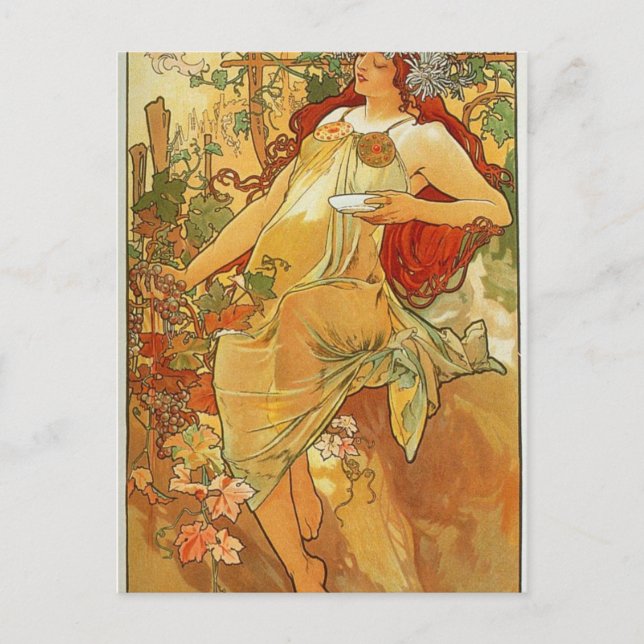 The Autumn by Alphonse Mucha Postcard (Front)