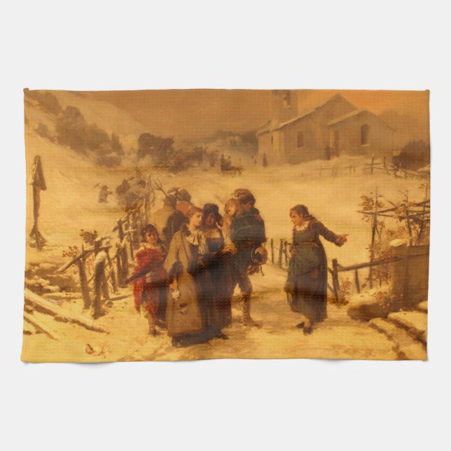 The Avalanche in Winter (by Gerolamo Induno) Tea Towel (Horizontal)