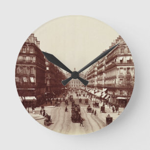 The Avenue de l'Opera, Paris (sepia photo) Round Clock