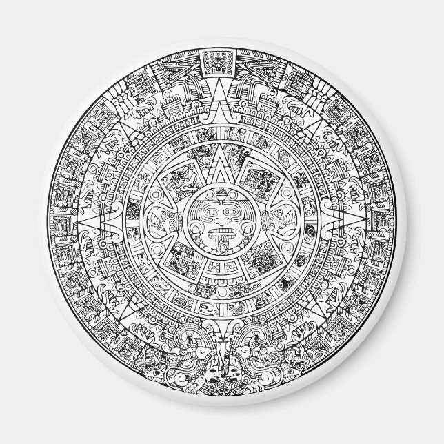 The Aztec Sun Calendar Circular Stone Design Magnet (Front)