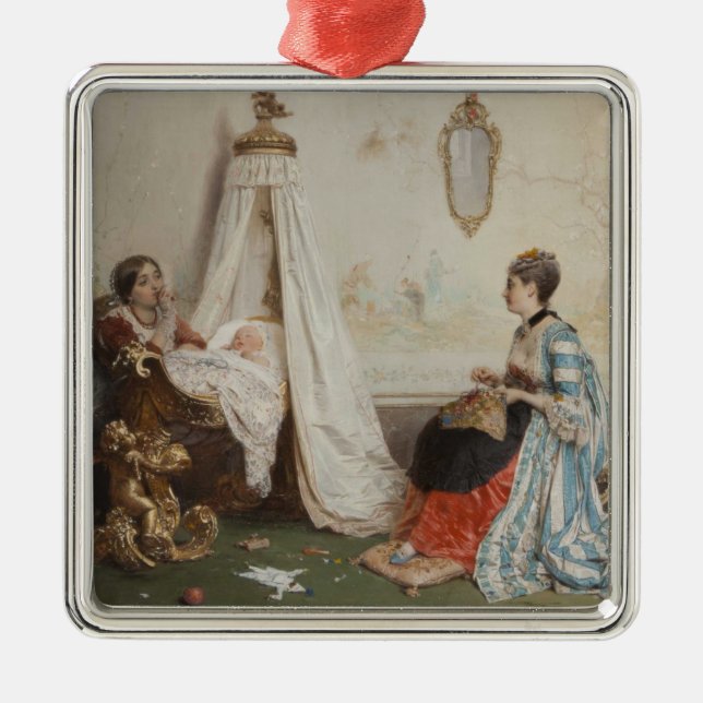 The Baby is Sleeping (by Gerolamo Induno) Metal Ornament (Front)