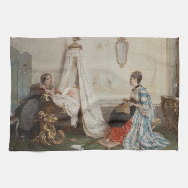 The Baby is Sleeping (by Gerolamo Induno) Tea Towel (Horizontal)