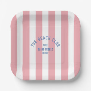 The Bach Club Blue Crest Pink Cabana Stripe Paper Plate