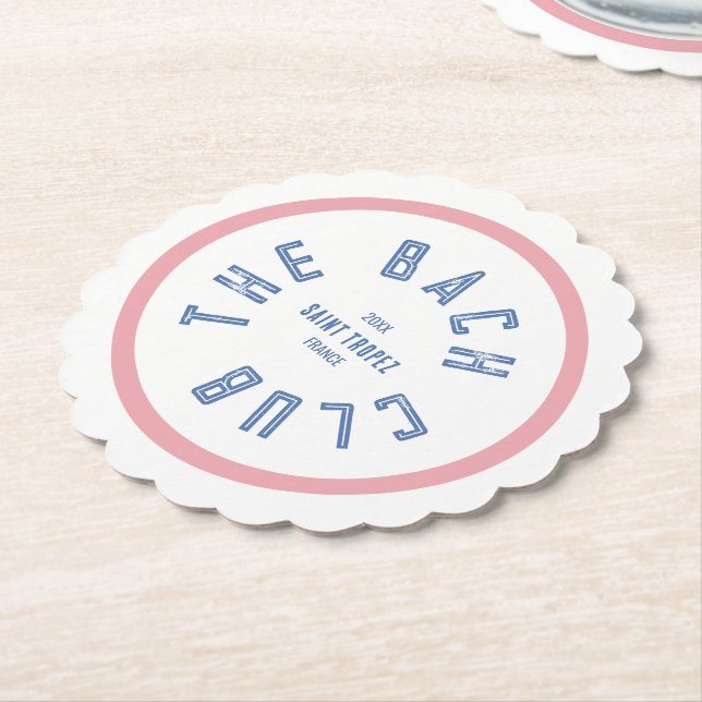 The Bach Club Blue Crest Pink Stripe Paper Coaster (Angled)
