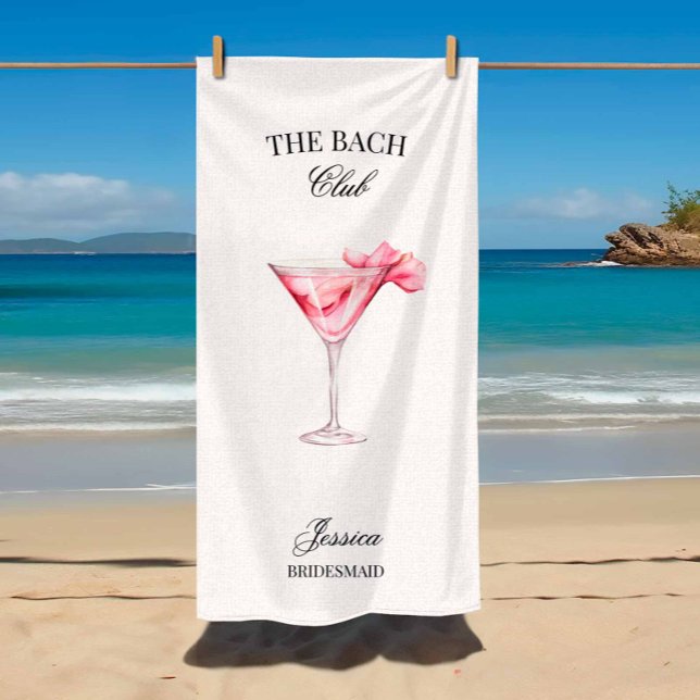The Bach Club Pink Cocktail Bachelorette Beach Towel (Creator Uploaded)