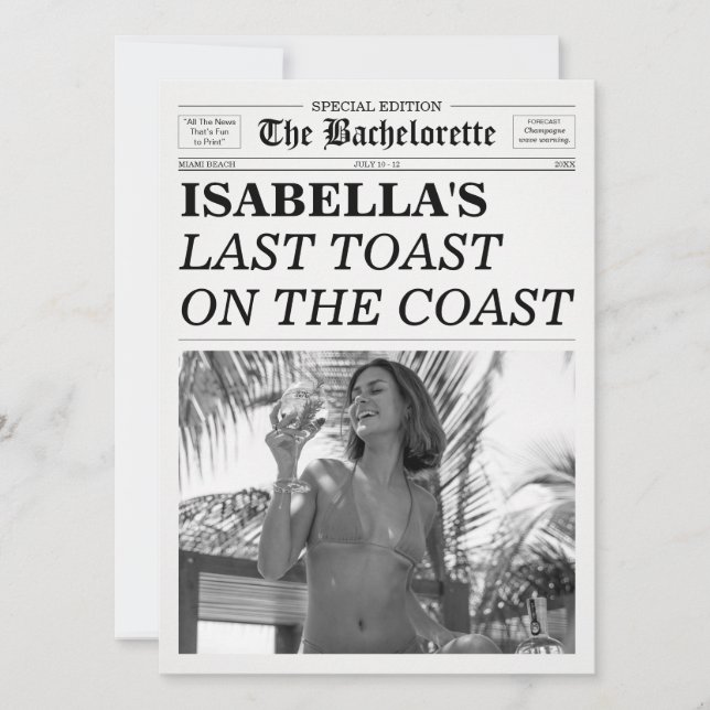 The Bachelorette Newspaper Last Toast On The Coast Invitation (Front)