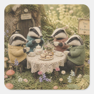 The Badger Tea Party Square Sticker