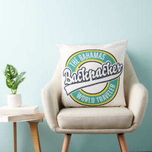 The Bahamas Backpacker World Traveller retro logo. Cushion
