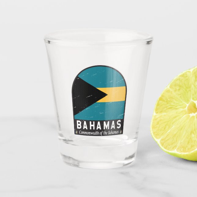 The Bahamas Flag Emblem Distressed Vintage Shot Glass (Front)