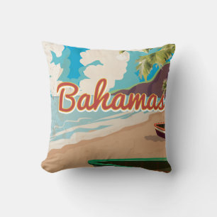 The Bahamas vintage Travel Poster. Cushion