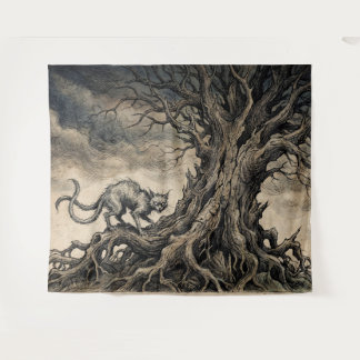 The Bakeneko Under Gnarled Branches Tapestry