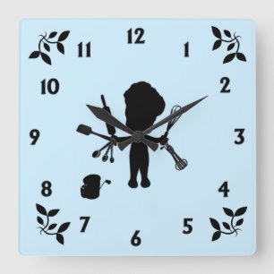 The Baker Juggles His Utensils / Tools Blue Square Wall Clock