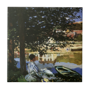 The Bank of the Seine, Bennecourt by Claude Monet Ceramic Tile