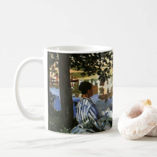 The Bank of the Seine, Bennecourt by Claude Monet Coffee Mug (With Donut)