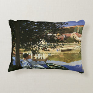 The Bank of the Seine, Bennecourt by Claude Monet Decorative Cushion