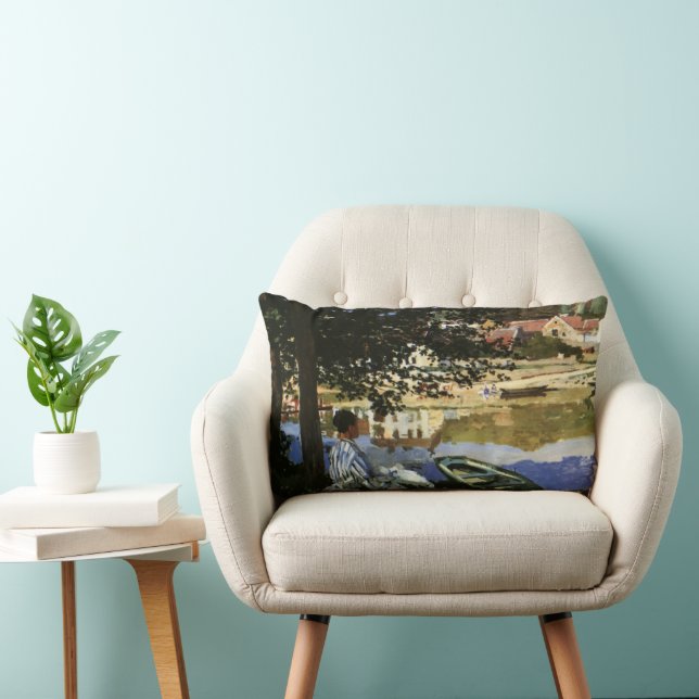 The Bank of the Seine, Bennecourt by Claude Monet Lumbar Cushion (Chair)