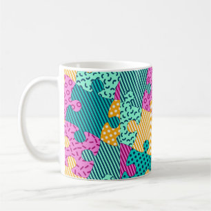 The banner with geometric puzzles, Memphis backgro Coffee Mug