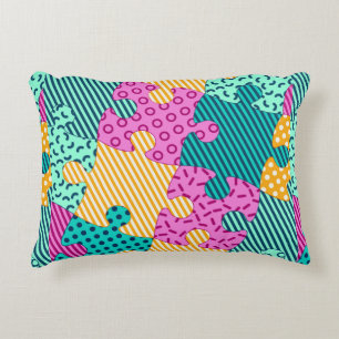 The banner with geometric puzzles, Memphis backgro Decorative Cushion